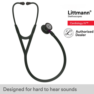 Littmann Cardiology IV Diagnostic Stethoscope, Black-Finish Chestpiece, Black Tube, Violet Stem and Black Headset, 27 inch, 6203