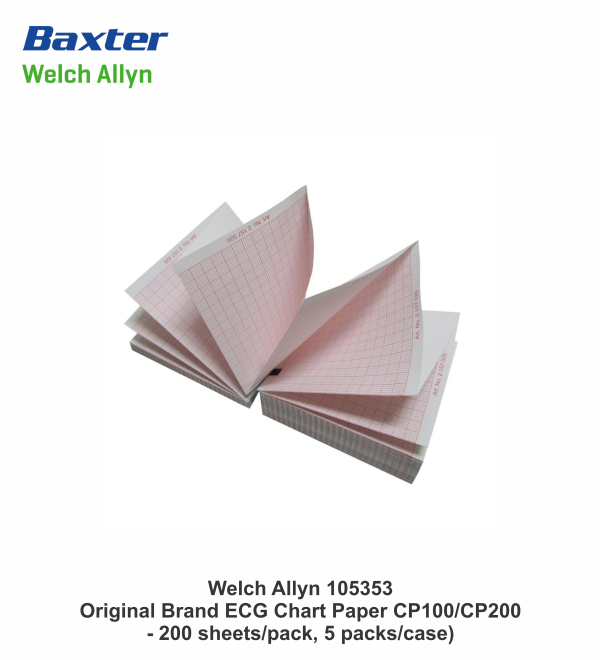 Welch Allyn 105353 ECG Paper for CP150, CP100 and CP200 (200 sheets/pack, 5 packs/case) - Image 3