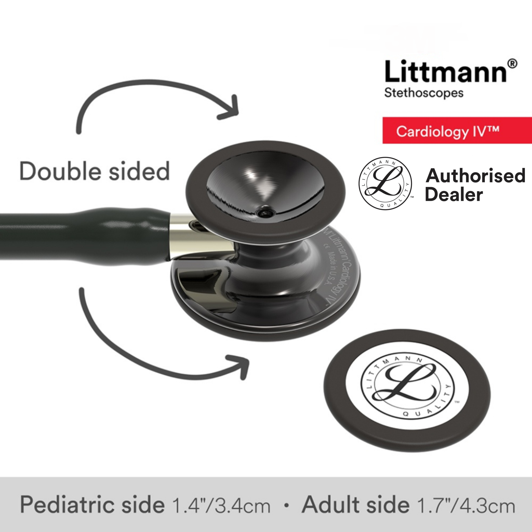 Littmann Cardiology IV Diagnostic Stethoscope, High Polish Smoke-Finish Chestpiece, Black Tube, Champagne Stem and Black Headset, 27 inch, 6204 - Image 3