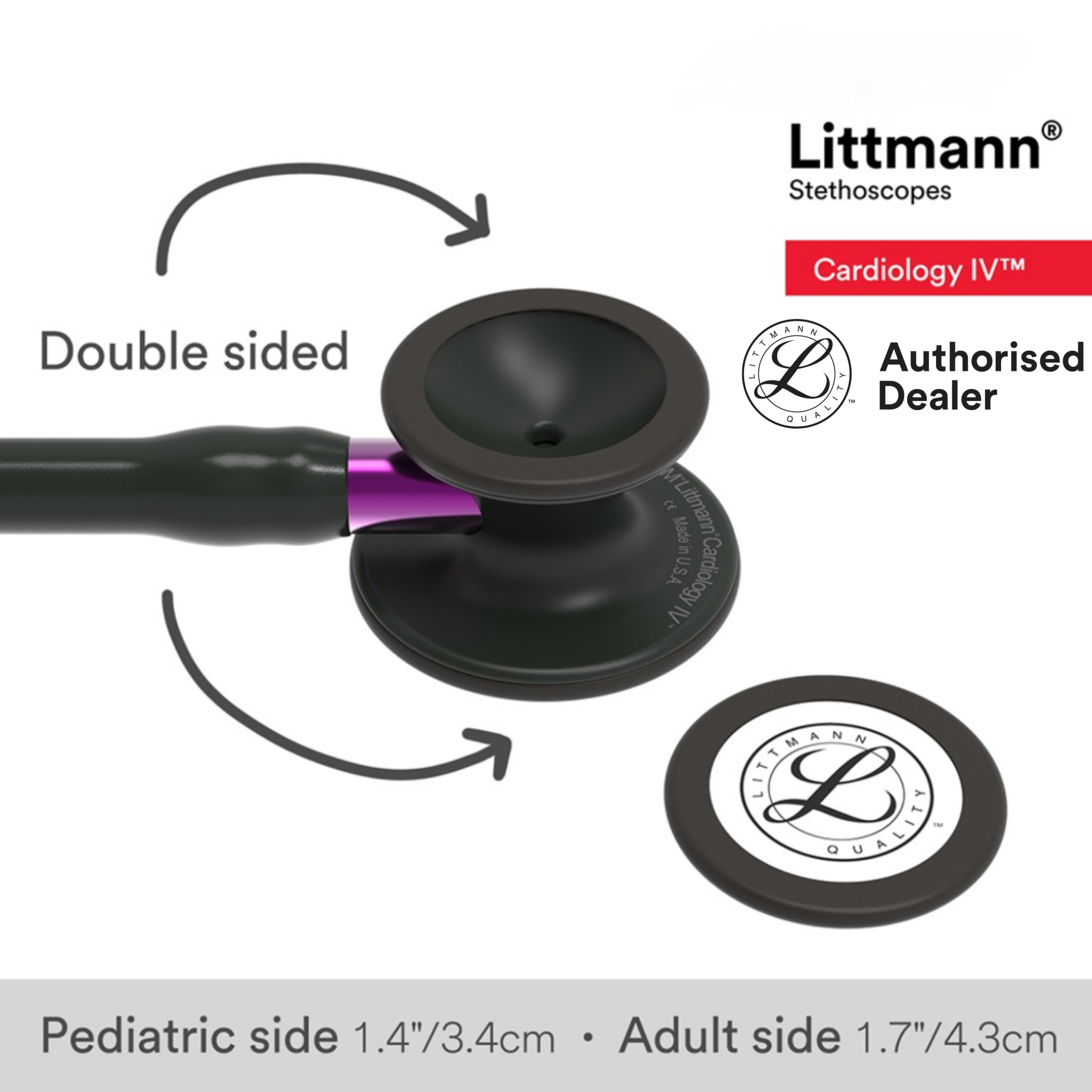 Littmann Cardiology IV Diagnostic Stethoscope, Black-Finish Chestpiece, Black Tube, Violet Stem and Black Headset, 27 inch, 6203 - Image 2