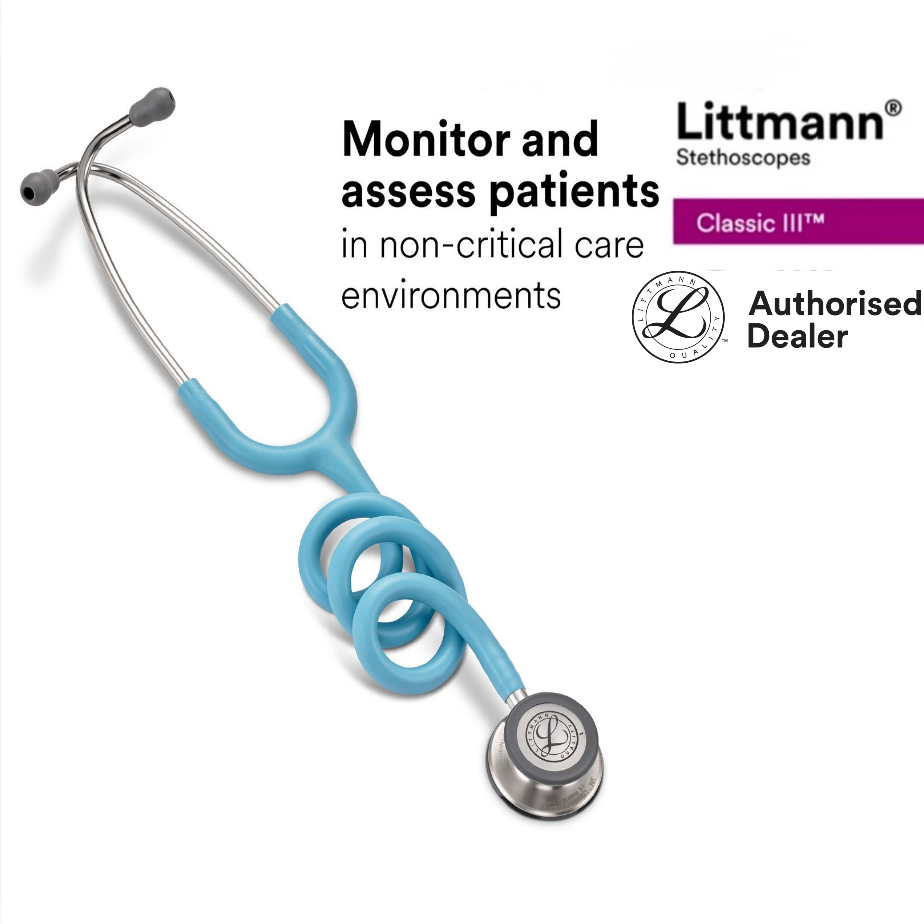 Littmann stethoscope Marine Blue tube (new Satin material), Standard-Finish Chestpiece, Classic III 5912C - Image 4