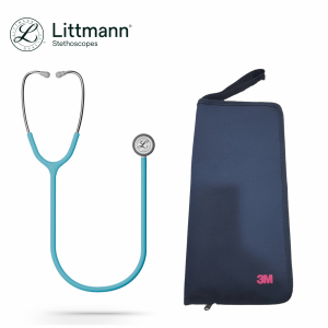 Littmann stethoscope Marine Blue tube (new Satin material), Standard-Finish Chestpiece, Classic III 5912C (Free Pouch Exclusive at E-Store)