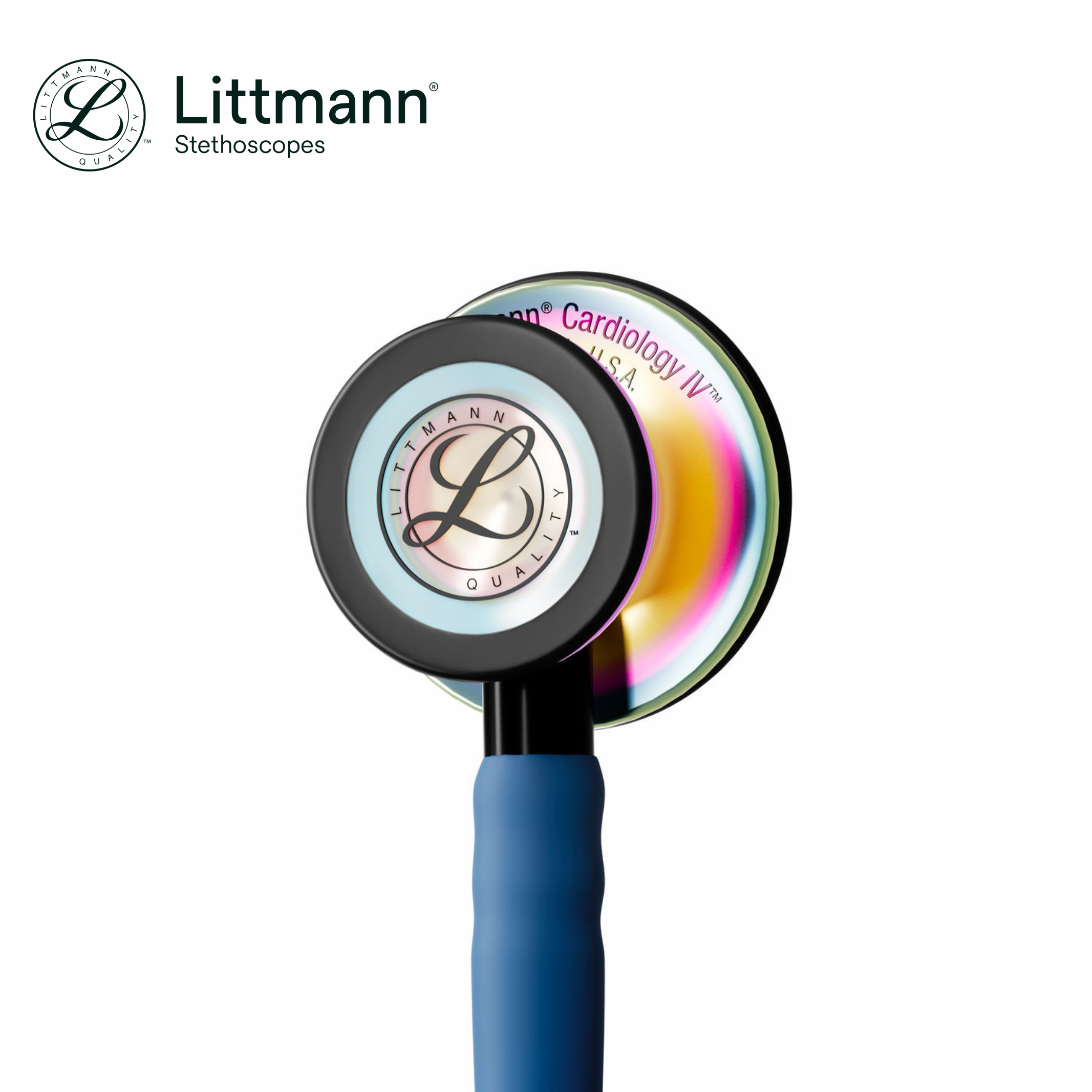 Littmann Cardiology IV Stethoscope, 6242C, High Polish Rainbow Chestpiece, Satin-finish Navy Tube