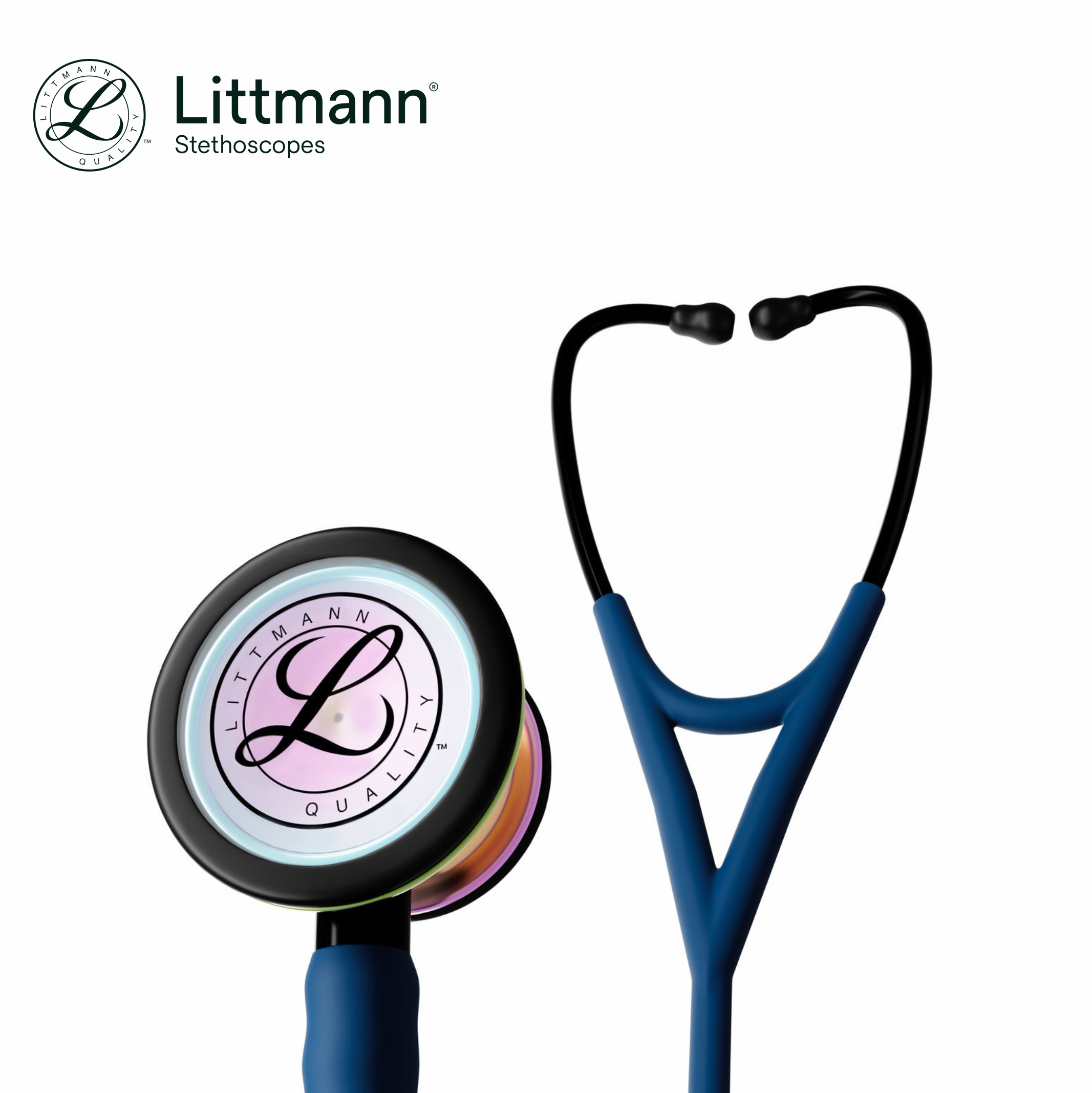 Littmann Cardiology IV Stethoscope, 6242C, High Polish Rainbow Chestpiece, Satin-finish Navy Tube - Image 3